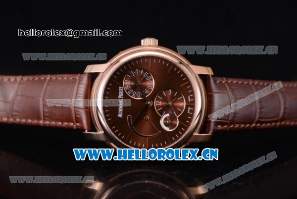 Audemars Piguet Jules Audemars Dual Time Asia ST25 Automatic Rose Gold Case Brown Dial Stick Markers and Brown Leather Strap - Click Image to Close